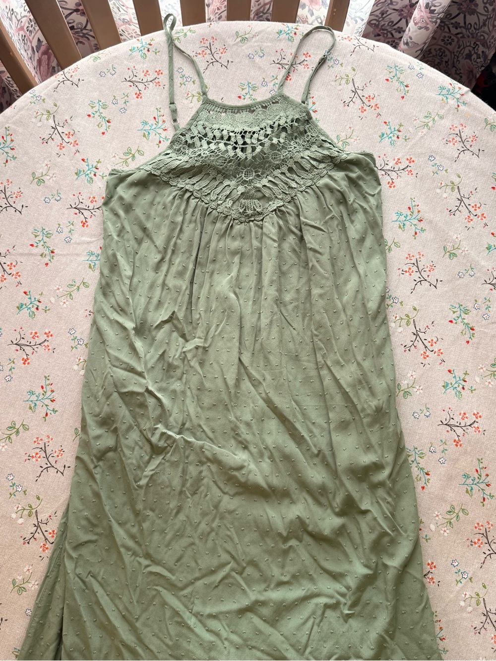 SHEIN Sage Green Crochet Yoke Spaghetti Strap Camisole